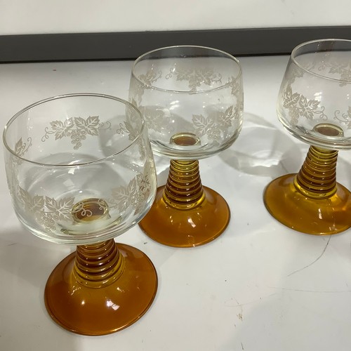 82 - Set of 4 retro amber coloured drinking glasses