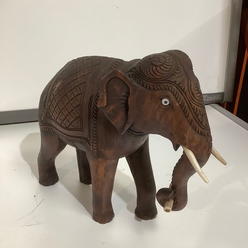 84 - Carved wooden elephant ornament - 30cm tall & wide