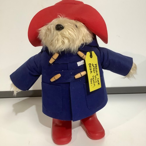 410 - Paddington bear by Rainbow Designs - 16” tall - dressed in blue duffle coat red hat and wellies with... 