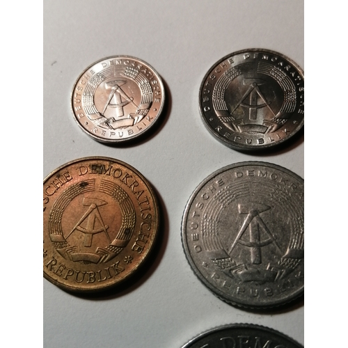 22A - COINS : EAST GERMANY (7 coins) 1 pfennig 1968, 5 pfennig 1968, 10 pfennig 1981, 20 pfennig 1983, 50 ... 