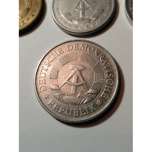 22A - COINS : EAST GERMANY (7 coins) 1 pfennig 1968, 5 pfennig 1968, 10 pfennig 1981, 20 pfennig 1983, 50 ... 