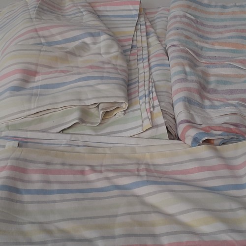 14 - Vintage stripey bed linen. 2 x cotton sheets and one flannelette. Also 4 x cotton pillowcases. Good ... 