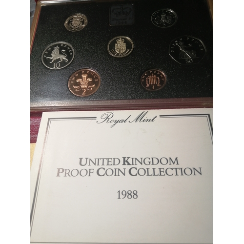 21A - COINS : 1988 Proof set 1 pound to 1p (7 coins) in red deluxe leather case