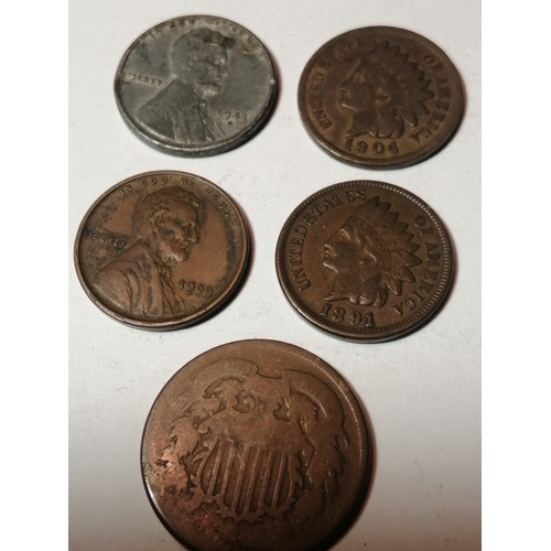 26A - COINS : USA 5 coins 4 x 1 cents and 1 x 2 cents