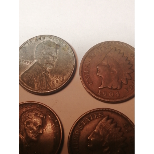 26A - COINS : USA 5 coins 4 x 1 cents and 1 x 2 cents