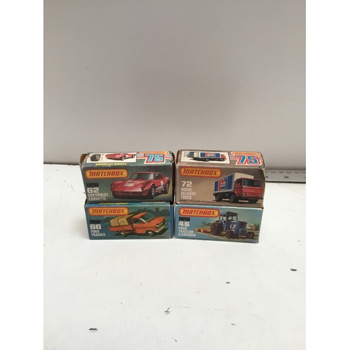 57 - 4x Matchbox Superfast  collectible cars with original boxes inc 46 ford tractor & 66 ford transit