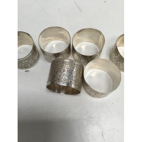 59 - 6x silver stamped napkin rings - 23g each with total weight of 138g