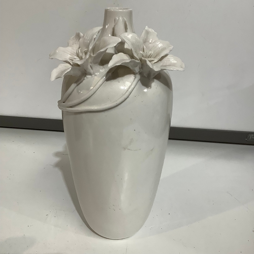 322 - Large cream vase with flowers attached