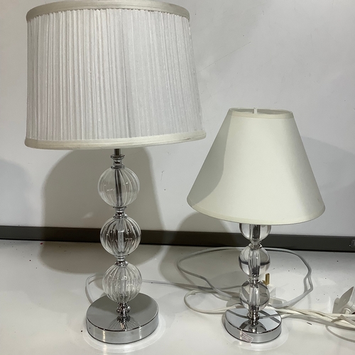 360 - Two beautiful chrome & glass lamps with cream shades