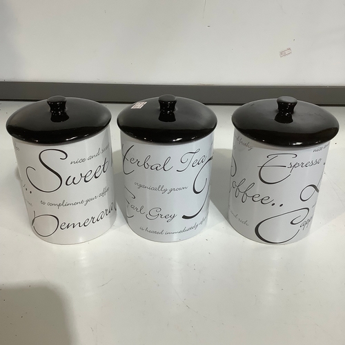 368 - Set of black & white tea sugar coffee canister set