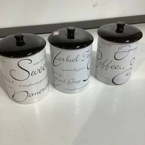 368 - Set of black & white tea sugar coffee canister set