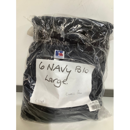 372 - 6 navy polo t/shirts size large new