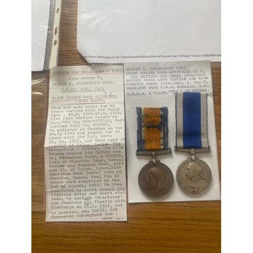 90A - 269828 Harrison Buck - Chief Engine Room Artificer CL
WWI British War Medal 1914-8 & Naval Long Serv... 