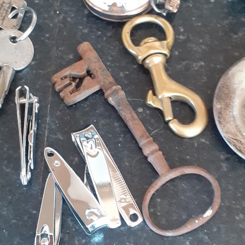 6 - A very interesting mixed metal lot. Includes pair of candlesticks with decorative knot design, a hor... 