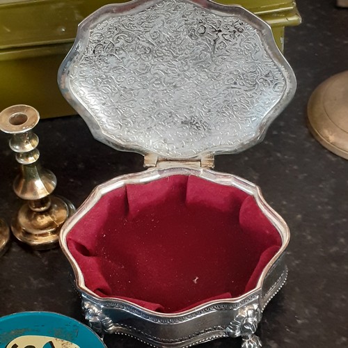 6 - A very interesting mixed metal lot. Includes pair of candlesticks with decorative knot design, a hor... 
