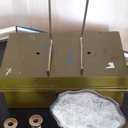 6 - A very interesting mixed metal lot. Includes pair of candlesticks with decorative knot design, a hor... 