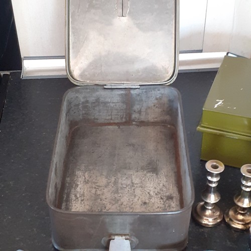 6 - A very interesting mixed metal lot. Includes pair of candlesticks with decorative knot design, a hor... 