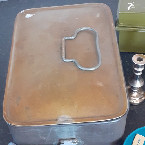 6 - A very interesting mixed metal lot. Includes pair of candlesticks with decorative knot design, a hor... 