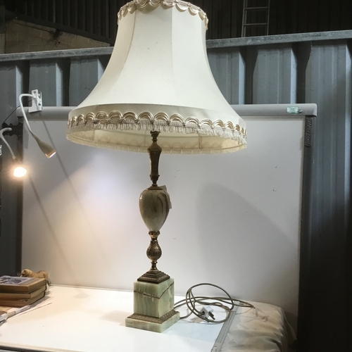 4 - Vintage onyx & brass  lamp including large lamp shade