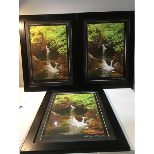 21 - Set of 3 waterfall photo pictures in black frames by Phil Jones Photography