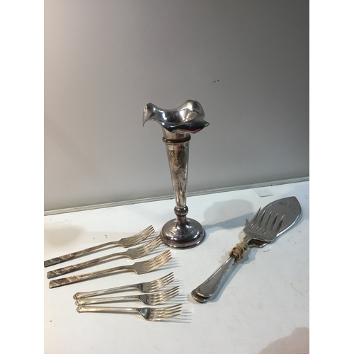 45 - Selection of silver plate items inc vase, cake slice, forks etc