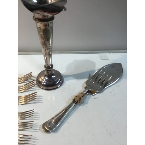 45 - Selection of silver plate items inc vase, cake slice, forks etc