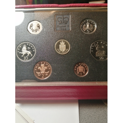 31A - 1988 proof set 1 pound to 1p (7 coins) in red deluxe leather case