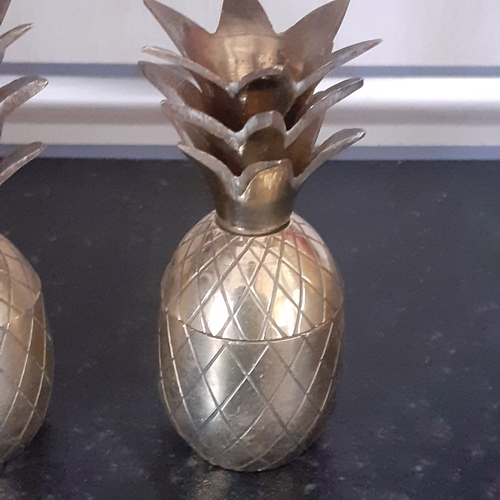 1 - Three small brass pineapple trinket pots. Lidded, with 2 same size and one slightly bigger, these ha... 