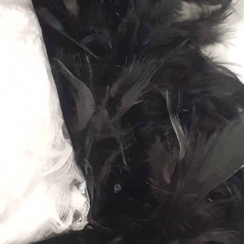 16 - Three boa feather type scarves. All have tags as new, one still in packet. 2 white and one black