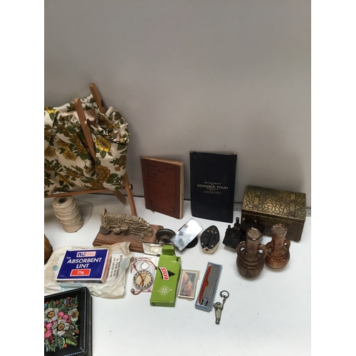 93 - Collectible mixed lot inc Small brass chest, boxed compass, old car mirrors & more