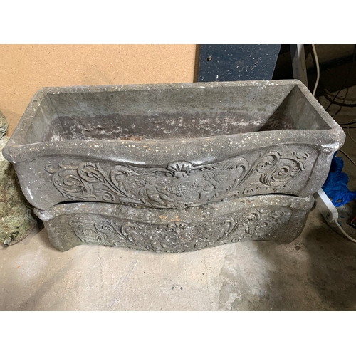 571 - Pair of matching 70cm long concrete trough style planters