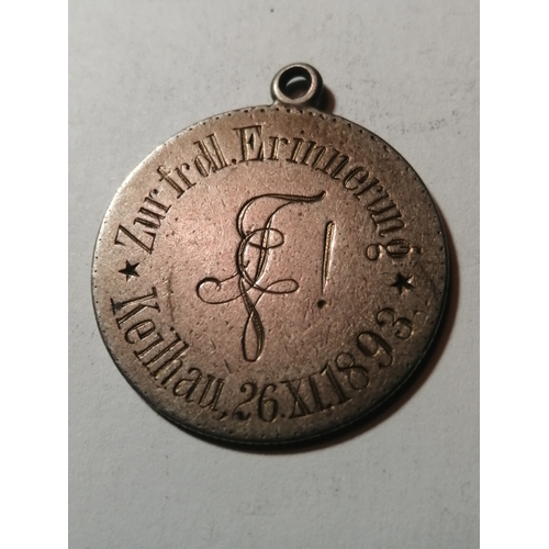 29A - GERMANY 1876 silver 2 Marks Made into a pendant with a dated 1893 inscription on the obverse (11.111... 