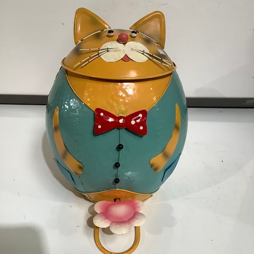 267 - Novelty metal cat pedal bin/money pot or many other uses