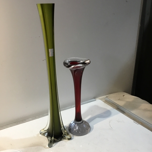 53 - Sage green bud vase & other red single stem vase