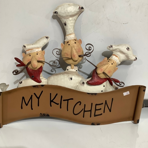 283 - Metal my kitchen sign with3 chefs 63 cm wide