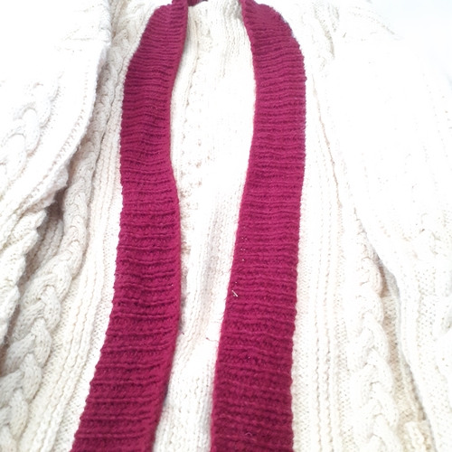 20 - Vintage cable/Aran knit cardigan with red trim. Nice detail, would benefit a clean.