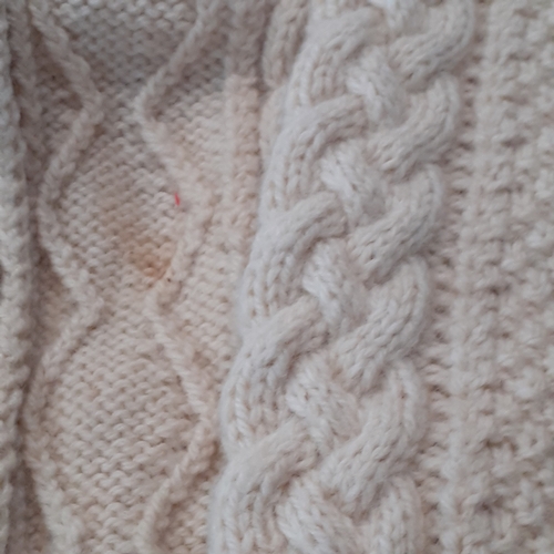 35 - Vintage cable/Aran knit cardigan. Nice example. Has couple marks so would benefit a clean