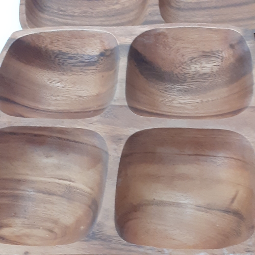 26 - Wooden dish lot. Peanut dishes/hors d'oeurves etc. Solid, quality pieces with good grain and great d... 