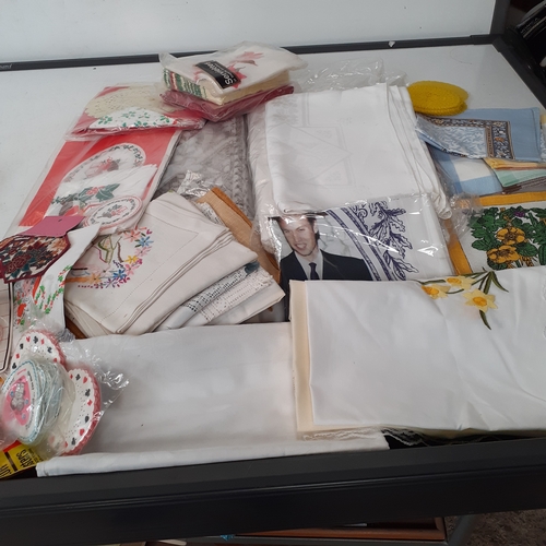 31 - Vintage tableware including some white, traditional table cloths in good condition, some coasters, s... 