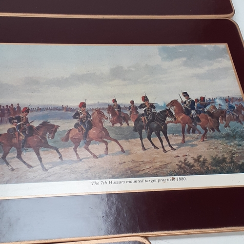 15 - 8 piece table mat setting depicting infantry battalions on horseback in the 1800s. Regiments such as... 