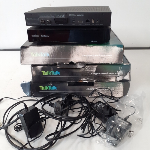 29 - 5 x talk talk you view box sets with leads and 1 remote. 3 boxed and look unused and a couple used