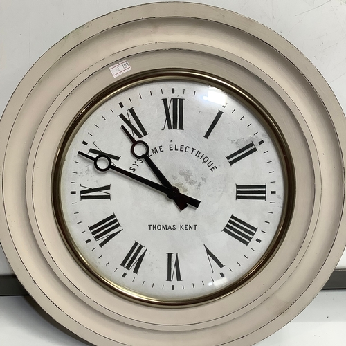 334 - White wooden battery operated Systeme Electrique clock. Thomas Kent.