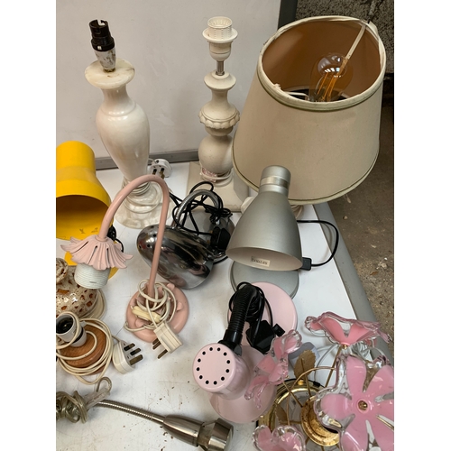 397 - Mixed lighting lot inc marble style lamps, glass flower lamp & more