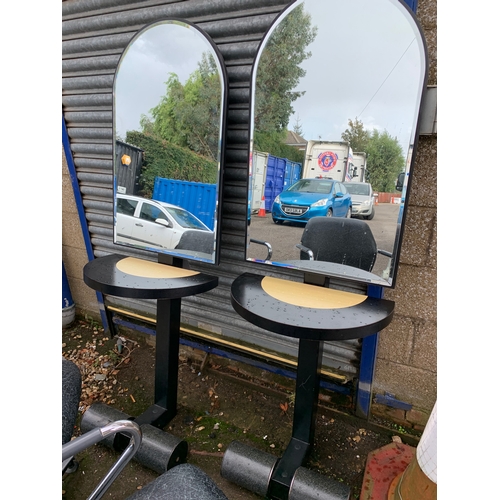 453 - 6ft tall pair of hairdressers vanity units with 1 adjustable chairs  - lift off mirrors - brackets f... 