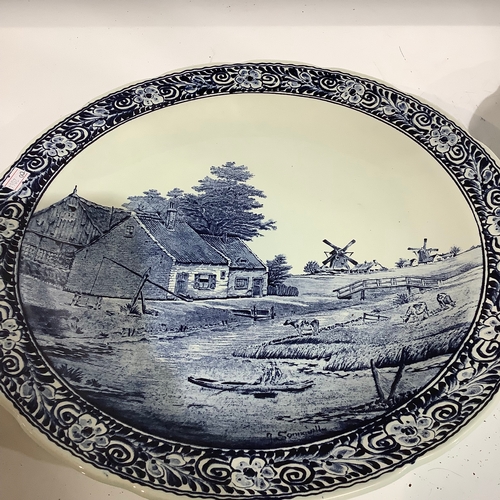 362 - 2 x large Delft ceramic charger wall hanging plates. Boch Belgium, in very nice condition with no da... 