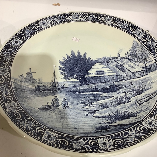 362 - 2 x large Delft ceramic charger wall hanging plates. Boch Belgium, in very nice condition with no da... 