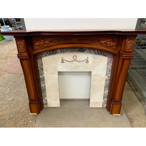 465 - Large wooden & tiled fire surround - 135cm wide