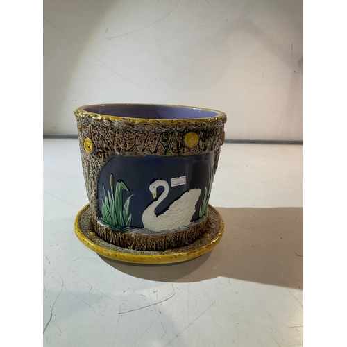 158 - Decorative glazed plant pot with saucer