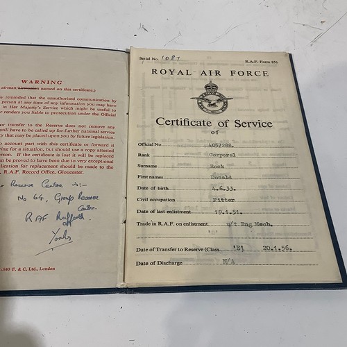 79 - Royal Air Force certificate of service book for 4057288 - Corporal Rock Donald - 1951