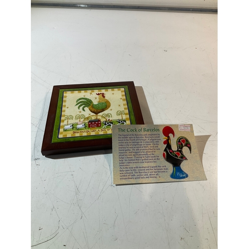 181 - Wood framed ceramic tile begin each day with a song in your ❤️ with a card the cock of Barcelos